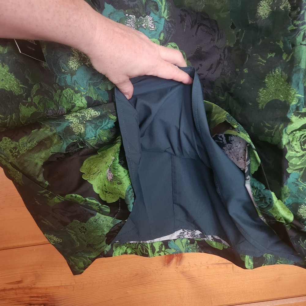 Pomander Place NWT Samantha Green Jacquard Brocade Mini Dress Floral Puff Size L - Picture 6 of 10